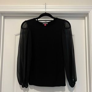 Vince Camuto Long Sheer Sleeve Top. Black. Womens Size- XS.